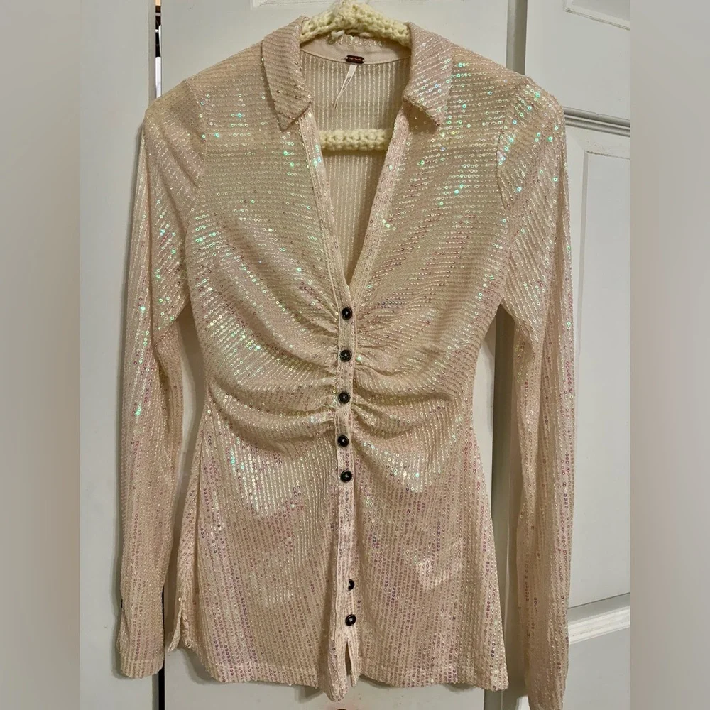 Free People Iridescent Cream Blouse - Picture 1 of 5
